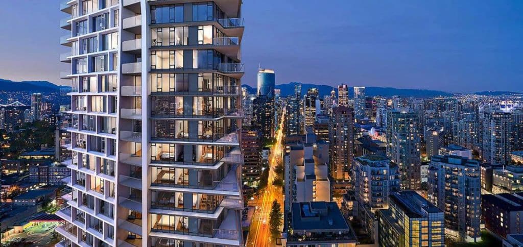 Downtown Vancouver residential towers at dusk
