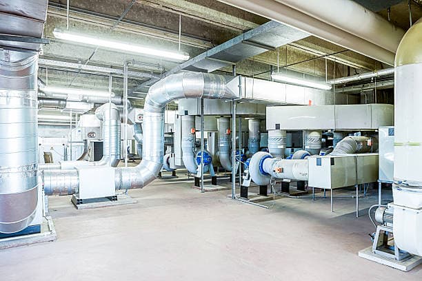 Mechanical plant room with air handling units and ductwork